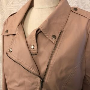 Asymmetrical Blush Pink Faux Leather Moto Jacket